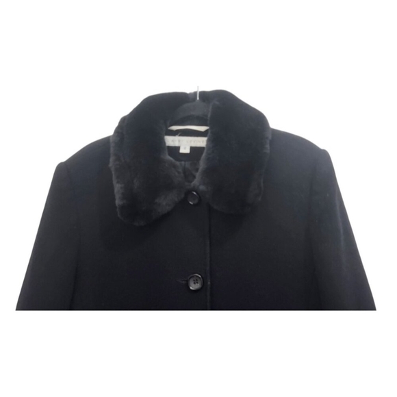 Larry Levine Wool coat size 12 Black with Fur Trim Collar - Picture 4 of 15